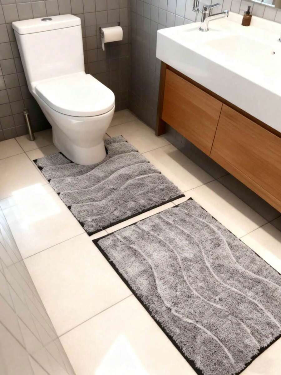 2 PCS TAPETE DE MICROFIBIBRA 50x80com 50x60ucm - Cinza Claro - Visão 1