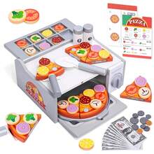 51 Piezas de Juguetes de Pizza de Madera para Niños, Comida de Juguete para de Pizza, Juego de Comida de Juego de Roles, Accesorios de Cocina con Horno, Regalo para Niños de 3 4 5 6 Años - 1 - Ver 8