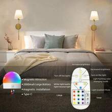 无线电池供电壁灯，金色可充电可调光壁灯，带可拆卸灯泡和遥控器，15种颜色可选，适用于卧室、客厅、走廊 - 1Pack - 查看 9