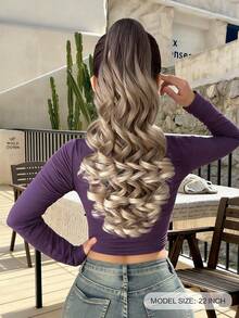 Claw Shaped Ponytail Extension Hair Accessory Gradient Brown 22 Inch Deep Wave Heat-Resistant Fiber Synthetic Ponytail Wig, Suitable For Women's Christmas, Halloween, Music Festivals, Parties, Daily Use - Brown Ombre - View 3
