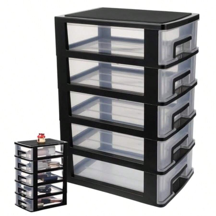 Cabilock 5-Tier Plastic Drawers Storage Unit Clear Craft Storage Drawer Unit Small Organiser Bins For Office Stationery Makeup Organization - As Pic - View 1