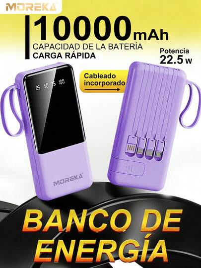 La batería externa portátil MOREKA cuenta con una batería integrada de 10 000 mAh, admite carga rápida de 22,5 W, cuenta con una pantalla digital de 4 líneas y es compatible con los protocolos PD3.0 y QC4.0. Cuenta con tres puertos USB-C, lo que permite usarla como linterna y cargador de teléfono, y es compatible con Apple 16/15/14/13/12.