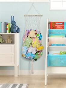 OBOVAY 1件超大号编织竖式毛绒娃娃吊床 - 白色毛绒娃娃收纳架，搭配彩色毛绒玩具，波西米亚风格婴儿房装饰，可悬挂在墙上或天花板上，是绝佳的礼物，也适合婴儿房、卧室、儿童房装饰，设计生动，质地柔软。 - 彩色 - 查看 5
