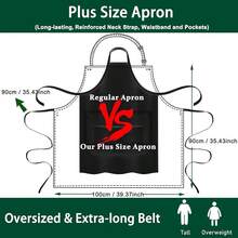 2 Pack Plus Size Chef Apron, Large Adjustable Aprons With Pockets For Men Women Waiter Waitress, Black White (XXXL),Black - Black - 查看 3