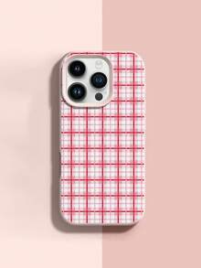 1pc Plaid Pattern, Large Hole Liquid Pink Shockproof Phone Protective Case, Silicone Material, Can Be Given As Holiday Gift, Compatible With IPhone Xs/Xsmax/Xr/11 12 13 14 15 16pro/Promax/14 15 16plus/17, Unisex - Multicolor - View 3