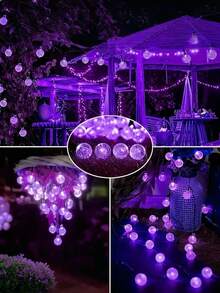 Luces de cadena de bola de cristal solar para exteriores 5m/7m/12m - 20/50/100 LED, 8 modos de iluminación, luces de jardín impermeables, adecuadas para patio, camping, cenador, pared, ventana, fiesta, boda, terraza, Navidad, decoración de San Valentín - Verde Oscuro - Ver 12
