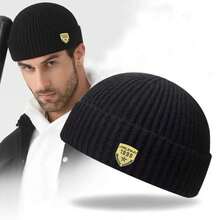 Gorros de hombre estilo callejero Hip Hop sin ala, gorro holgado de melón, gorros de pescador, gorros de punto cálidos para invierno, 1 ud. - Negro - Ver 7