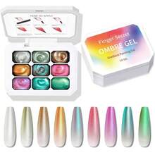 Sponge Pat Paint Nail Gel, Blending Colors Ombre Nails Gradient Gel Nail Blush Blooming Aura Nails Drawing Stripper Floral Painting Nail Art, No Wipe, Aurora Mermaid Chrome Silk Satin (9 Colors L),Grabber&Sponges - 抓取器和海綿 - 查看 8