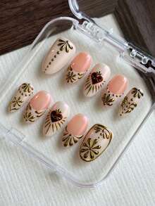 10 uñas postizas de almendra hechas a mano, puntas francesas, blanco, rosa aurora, superficie de uñas brillante, corazón de reina, uñas falsas pintadas a mano con cromo 3D, estilo gótico francés, adecuadas para decoración de uñas de niñas y mujeres para uso diario, boda, baile de graduación y vacaciones, incluye gelatina y lima de uñas - Multicolor - Ver 2