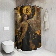 Bitcoin Inspired Goddess Shower Curtain, Black Gold Crypto Angel Bathroom Decor, Baroque Digital Currency Art For Crypto Lovers Printed USA - Nhiều màu - Xem 5