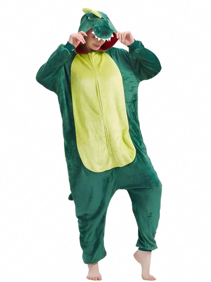 Unisex Plush Dinosaur  Pajamas For Adults - Green - View 1