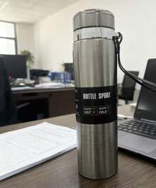 Termo 1000 ml acero inoxidable térmico botella para agua y bebidas, accesorio resistente y duradero, mantiene líquidos fríos o calientes por largo tiempo, diseño práctico para gimnasio, trabajo, viajes y uso diario, libre de BPA, tapa segura y fácil de transportar, producto eficiente y saludable - Plateado - Ver 6