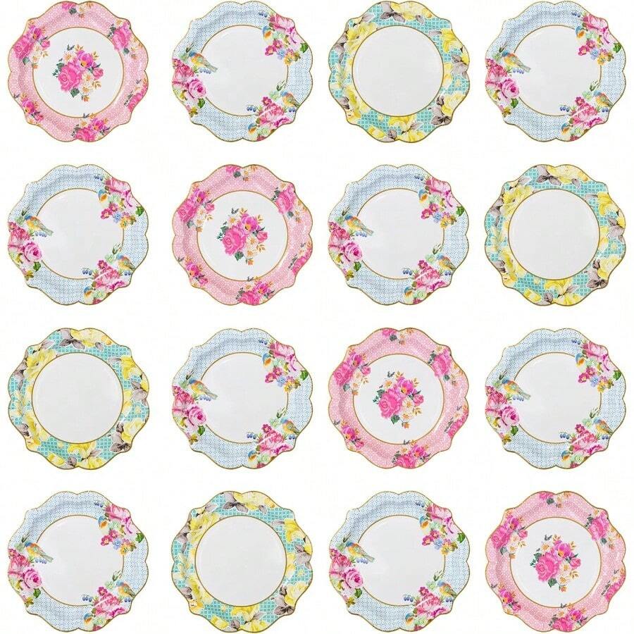 zxr Talking Tables Bonitos platos de papel florales clásico té de la tarde día de la madre decoración de fiesta para cumpleaños baby shower boda y aniversario rosa pastel 8.5 pulgadas paquete de 24125 - RosaRebelFun - Ver 1
