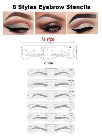 M Size Eyebrow Shaping Stencils, 6pcs Set With Ruler, Eyebrow Grooming Tools With Elastic Band