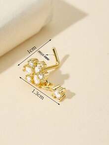 1 Stück eleganter, zierlicher L-förmiger Nasenring-Stecker aus Edelstahl in Gold-/Silberton mit AAA+ CZ Blumen- und Tropfendesign für Damen - ideal für den täglichen Gebrauch und Partys - Gold + Silber - Übersicht 8
