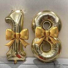 2个/套，40英寸白色金色数字气球，21英寸金色蝴蝶结铝箔气球，适用于婚礼、生日、周年纪念、情人节装饰