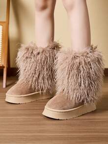 Women's Warm Mid-Calf Boots, Solid Color Casual Elegant Fabric Thermal Lining Super Warm Outdoor & Indoor Winter