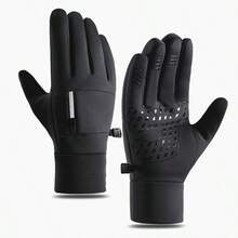1 Pair Winter Warm Gloves With Storage Pocket, Unisex Outdoor Sports Windproof Anti-Cold Touchscreen Fleece Gloves For Sports, Cycling, Skiing, Hiking, Motorcycle - 黑色 - 查看 7