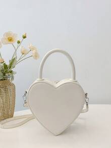 1件酒红色、樱桃红色、心形丝带蝴蝶结装饰可爱韩版女士单肩包、时尚斜挎包，是送给女朋友的理想情人节礼物 - 白色 - 查看 5