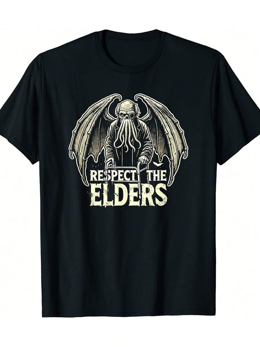 Respeto a Cthulhu 32M2VP Los Ancianos Vintage Horror Cósmico Camiseta Antigua de Cthulhu-220g - Negro - Ver 1