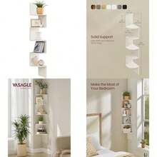 VASAGLE Estantería esquinera, Estante Flotante de Pared de 5 Niveles con diseño de Zigzag, estantería, Color café rústico ULBC72BX(Blanco rústico) - Multicolor - Ver 1