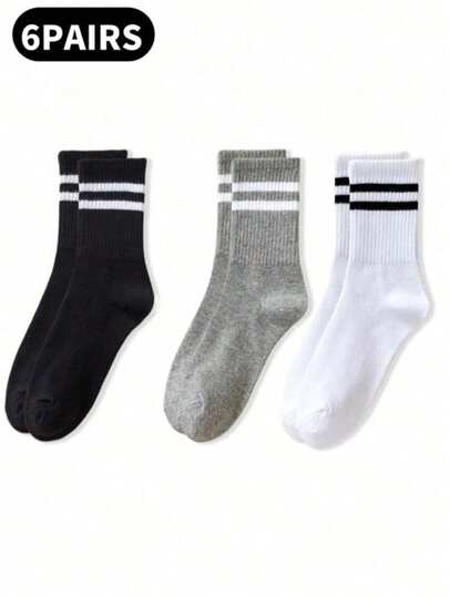 4/6 Pairs Women's Mid-Calf Socks, Lightweight Double Stripe Design, Suitable For Spring/Summer Wear, Minimalist Japanese Style, Highly Attractive, Can Be Paired With Yoga Pants, Suitable For Fitness And Autumn Wear.