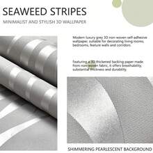 1 rolo de papel de parede autoadesivo cinza listrado com acabamento sutilmente brilhante, apresentando um design moderno e minimalista com textura 3D. Feito de tecido não tecido com tecnologia de impressão em rotogravura, adequado para quartos, salas de estar e paredes de destaque. - Cinza - Ver 2