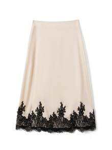 Women Patchwork Lace Mid Skirt Elegant A-Line Mid Rise Skirts For Summer Spring Fall - 香檳色 - 查看 1