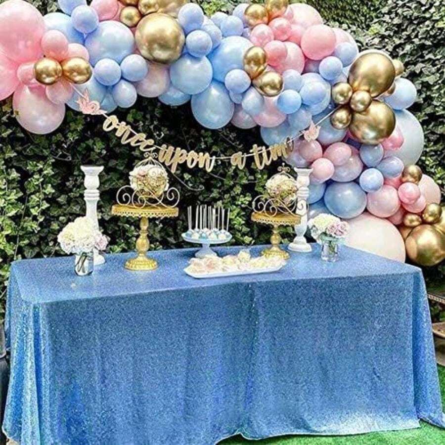 QueenDream 60x102 Inch sequin tablecloth for wedding and party decor-Silver(228.6 x 335.3 cm (Rectangular) Azul bebé) - Multicolor - Ver 1