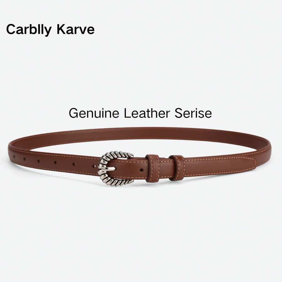 CARBLLY KARVE 1条女士休闲纯色PU皮腰带，秋冬季时尚配饰 - 咖啡 - 查看 1