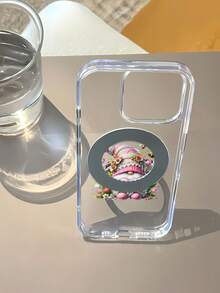Estuche para teléfono con espejo floral Gnome Love Heart diseñado para  17,  16 Pro Max,  15 Pro Max,  13 y  12 hecho de TPU que ofrece una excelente protección contra golpes y caídas. Presenta un gnomo caprichoso que sostiene un corazón rosa rodeado de flores vibrantes y abejas zumbadoras, perfecto para los amantes de la naturaleza y un regalo encantador para familiares, amigos o cualquier persona que disfrute de un toque de fantasía, ideal para cumpleaños, vacaciones u ocasiones especiales. - transparente - Ver 5