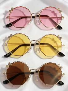 三种款式：简约、时尚、可爱蝴蝶装饰金属框眼镜 - 彩色 - 查看 3