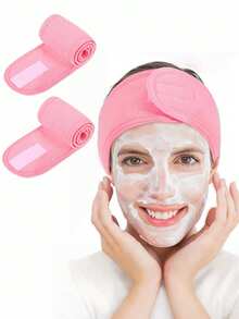 1/2/3 Piezas Banda para el cabello con gancho y bucle, diadema, diadema para lavarse la cara - Rosa - Ver 12