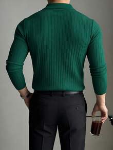 Áo len nam dài tay, màu trơn, cổ bẻ, kiểu dáng đơn giản và dễ phối đồ. - Màu xanh lá cây đậm - Xem 2