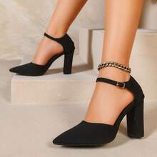 Women's Pointed Toe Buckle Design Everyday Versatile Fashion High Heel Sandals - Black - View 5
