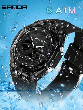  Reloj de hombre de cuarzo de moda SANDA 6283, con pantalla dual, luz nocturna de estudiante, alarma, resistente a los golpes, reloj digital deportivo