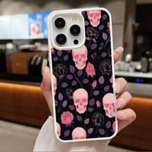 High-Quality Macaron Acrylic Magnetic Phone Case,Gothic Rose Skull Art Case Magnetic Charging Phonecase Handy Case, Handy Cover For  11 12 13 14 15 16 17 17 Air 17 Pro 17 Pro Max Shock Resistant Protective Case - Negro - Ver 5