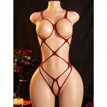 Hollow Out Sexy Erotic Bodysuit – A Daring Lingerie Jumpsuit Featuring Intricate Lace Details And A Sensual Cut-Out Design, Perfect For Valentine's Day, Bachelorette Parties, And Romantic Evenings. - 紅色 - 查看 2