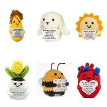 This Handmade Plush Doll Figurine Features An Uplifting Message, Making It A Great Small Gift For Friends And Family. The Adorable Knitted Toy Is Perfect For Displaying In The Living Room Or On A Desk, Suitable As A Birthday Present Or Room Decor. - Multicolor - View 1