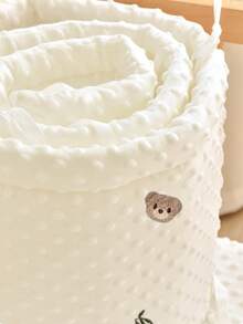 1件婴儿床围垫，一体式柔软加厚床栏保护垫，绣有小熊图案，可水洗床衬垫和床围布套 - 小熊刺繡 - 查看 3