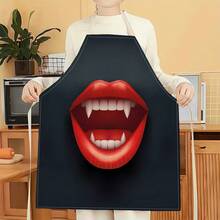1pc Red Lip Pattern Apron, Creative And Interesting Fashionable Printed Apron, Easy-To-Clean Kitchen Cooking Apron, Creative Home Apron - Multicolor - View 6
