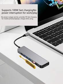 7合1 Type-C扩展集线器，多端口USB集线器 - 灰色 - 查看 7