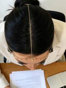 1Pc Ladies' Luxurious Bridal Head Chain, Elegant Bohemian Gold Headpiece For Wedding Tiaras Headpieces Jewelry, Perfect Accessory For Bridal Shower Engagement Photoshoot Wedding Ceremony Reception, Ideal For Prom Night Evening Gowns Formal Events Pageant Celebrations - Vàng - Xem 6