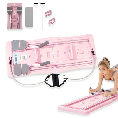 Pilates Board - Pilates Reformer Set, Multi-Purpose Foldable Pilates Reformer Board For Home, 4 In 1 Pilates Sliding Board(Pink)