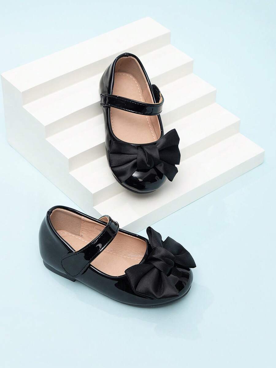 2026 Spring New Girls Bowknot Cute Princess Style Hook And Loop Flat Shoes For Infants - Black - View 1