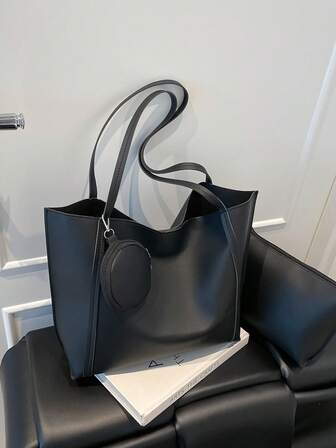 Large Capacity Solid Color Simple Tote Bag, Suitable For Shopping, Wallet, Young Women, College Students, Beginners, White-Collar. Ideal For Office, University, Work, Business, Commuting, Outdoor Activities, Travel And Picnics