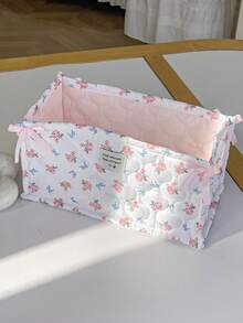 1 PC Pink Floral Quilted Cute Girls Foldable Storage Bucket Makeup Cosmetics Skincare Beauty Tool Make Up Brush Organizer Storage Basket Office Dorm Cruise Bedroom Essentials Storage For Lipstick,Accessory,For Friends Birthday Gift Bridesmaid Gift - Multicolor - View 4