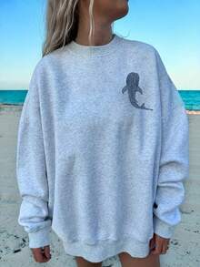 Women'S Christian Faith Sweatshirt - 43:2 Bible Verse & Whale Shark Ocean Print, Soft Crew Neck Long Sleeve, Coastal Inspirational Top, Machine Washable Winter Warmth, Comfortable Casual Wear For Beach Outfits & Everyday Faith Apparel Women's Minimalist Regular Fit Long Sleeve Sweatshirt - Casual Daily Outfits Top - 淺灰色 - 查看 2
