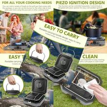ZAQEstufa de Campamento Plegable de 2 Quemadores con Plancha y Sartén Estufa de Gas de Campamento Portátil con Mango de Transporte 2 Quemador Ajustable de Encendido por Piezo - como en la foto - Ver 1