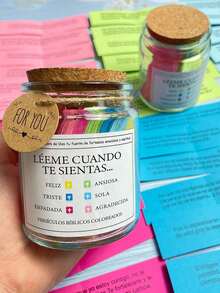 Bible Scripture Glass Jar 1pc Mother's Day Christian Gifts For Women Men, Bible Verse Jar, Read Me When Bible Verses Jar For Emotions And Feelings, Bible Study Church Religious Gifts For Women Men Mom, Dad, Sister, Friend,A Glass Jar With Color-Coded Bible Verses, Containing Spanish Bible Verses - Multicolor - View 5